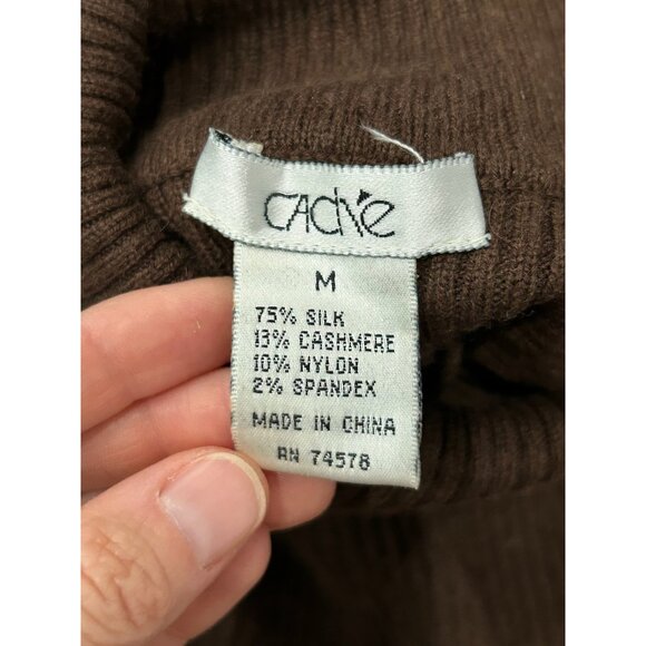 Cache Embellished Turtleneck Pullover Sweater Brown Sz Medium Cutout Ribbed Knit - Picture 5 of 9